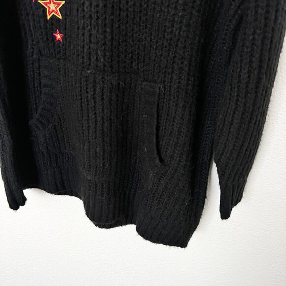 [Torrid] Black Embroidered Star Thunderbolt Raglan Knit Hoodie Sweater NWT Sz 1X - Picture 6 of 11